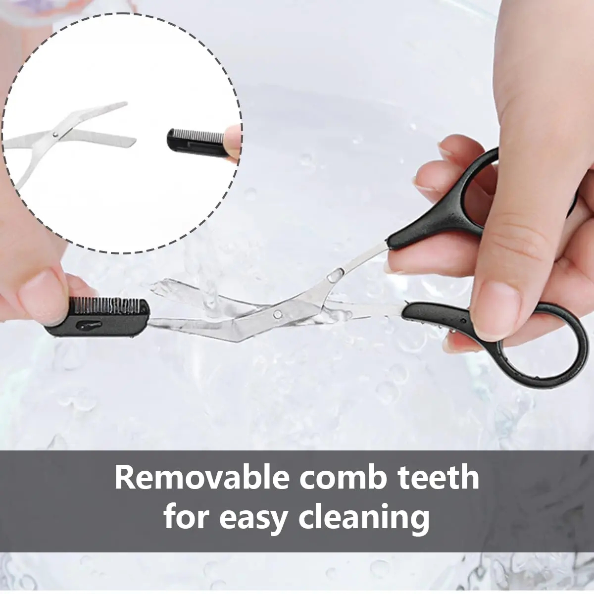 ericotry Professional Eyebrow Trimmer Scissors with Comb & Non-Slip Grips, Black/Silver Tone | Precision Grooming Tool - view 4