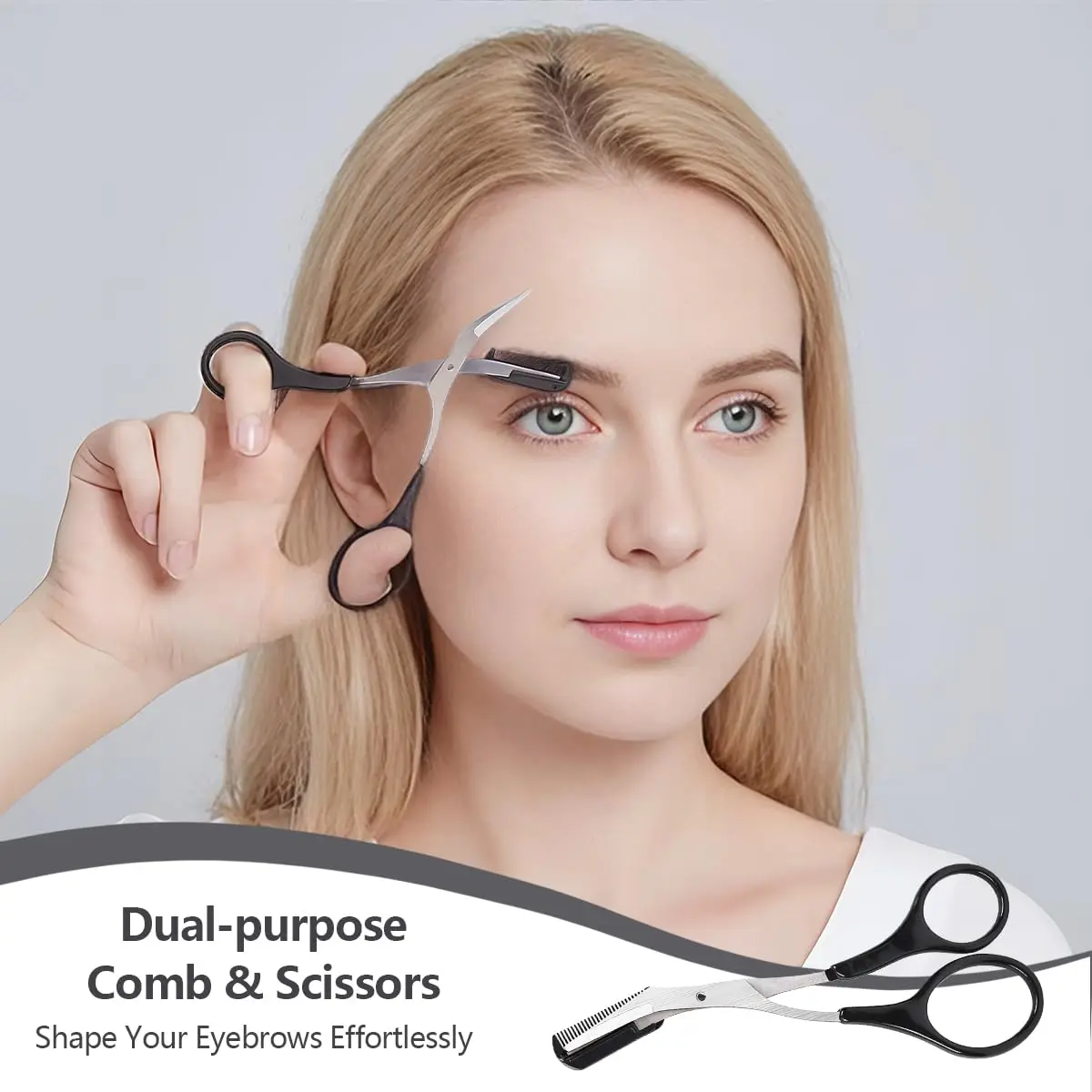 ericotry Professional Eyebrow Trimmer Scissors with Comb & Non-Slip Grips, Black/Silver Tone | Precision Grooming Tool - view 5