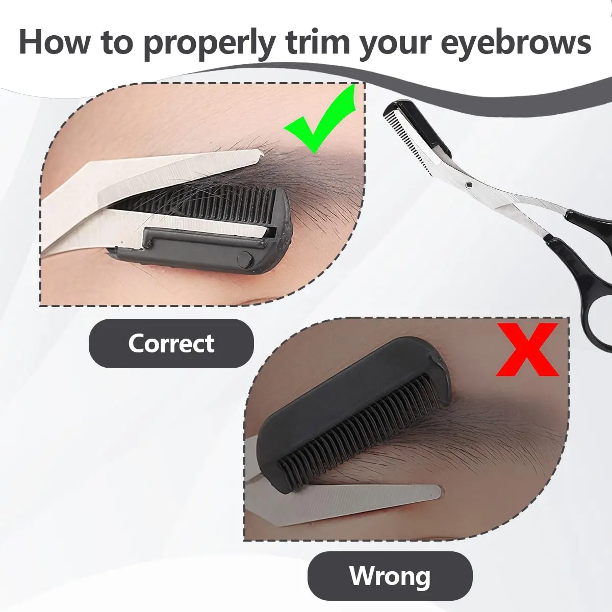 ericotry Professional Eyebrow Trimmer Scissors with Comb & Non-Slip Grips, Black/Silver Tone | Precision Grooming Tool - view 6