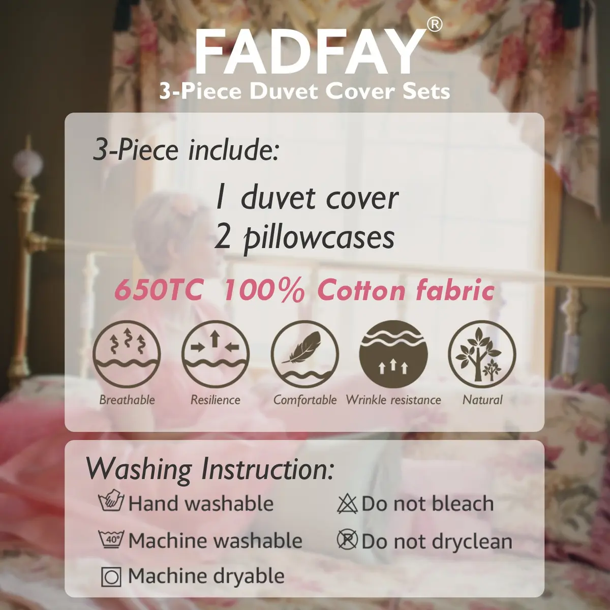 FADFAY Cotton Duvet Cover Set Full Size Blue Floral Bedding Set | Super Soft Purple Hydrangea Flower Print - view 9