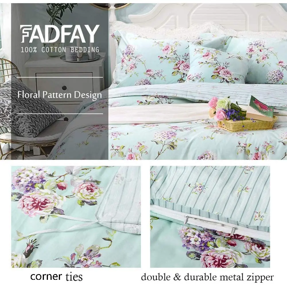 FADFAY Cotton Duvet Cover Set Full Size Blue Floral Bedding Set | Super Soft Purple Hydrangea Flower Print - view 4