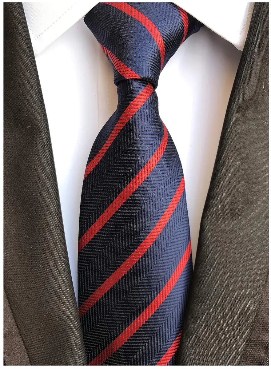 Elfeves Necktie Navy Blue Red Jacquard Woven 57" Slim | Classic Repp & Trendy Stripe (70-120 chars) - view 2
