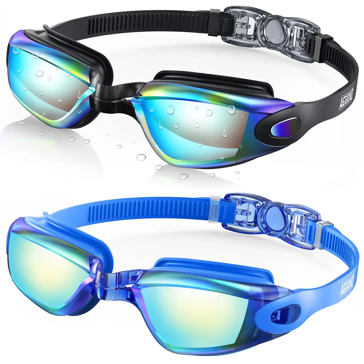 Aegend Swim Goggles 2 Pack UV Protection Adjustable No Leaking Adult Men Women Youth, Bright Blue & Aqua | Anti-Fog & UV400 - main product image