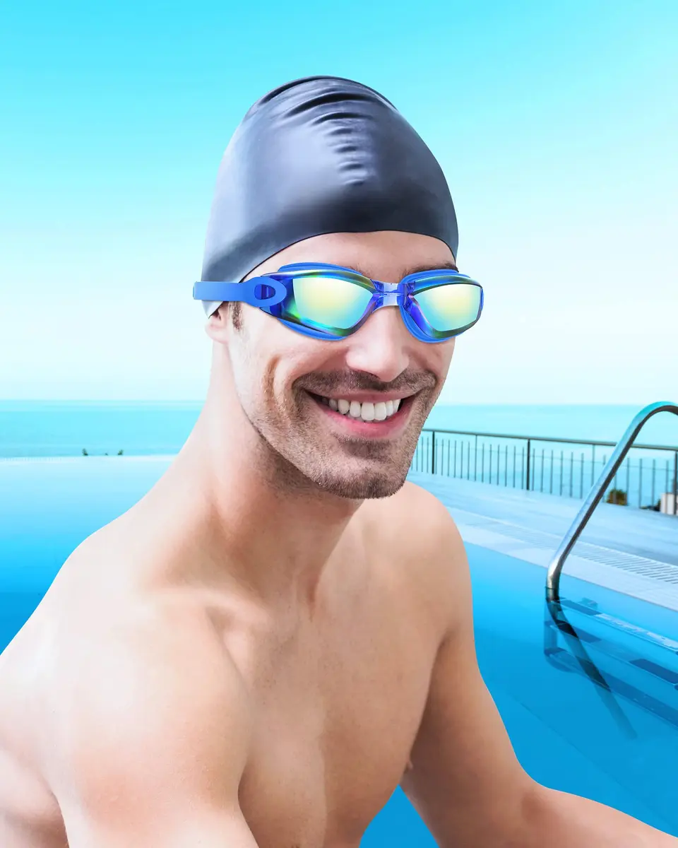 Aegend Swim Goggles 2 Pack UV Protection Adjustable No Leaking Adult Men Women Youth, Bright Blue & Aqua | Anti-Fog & UV400 - view 7