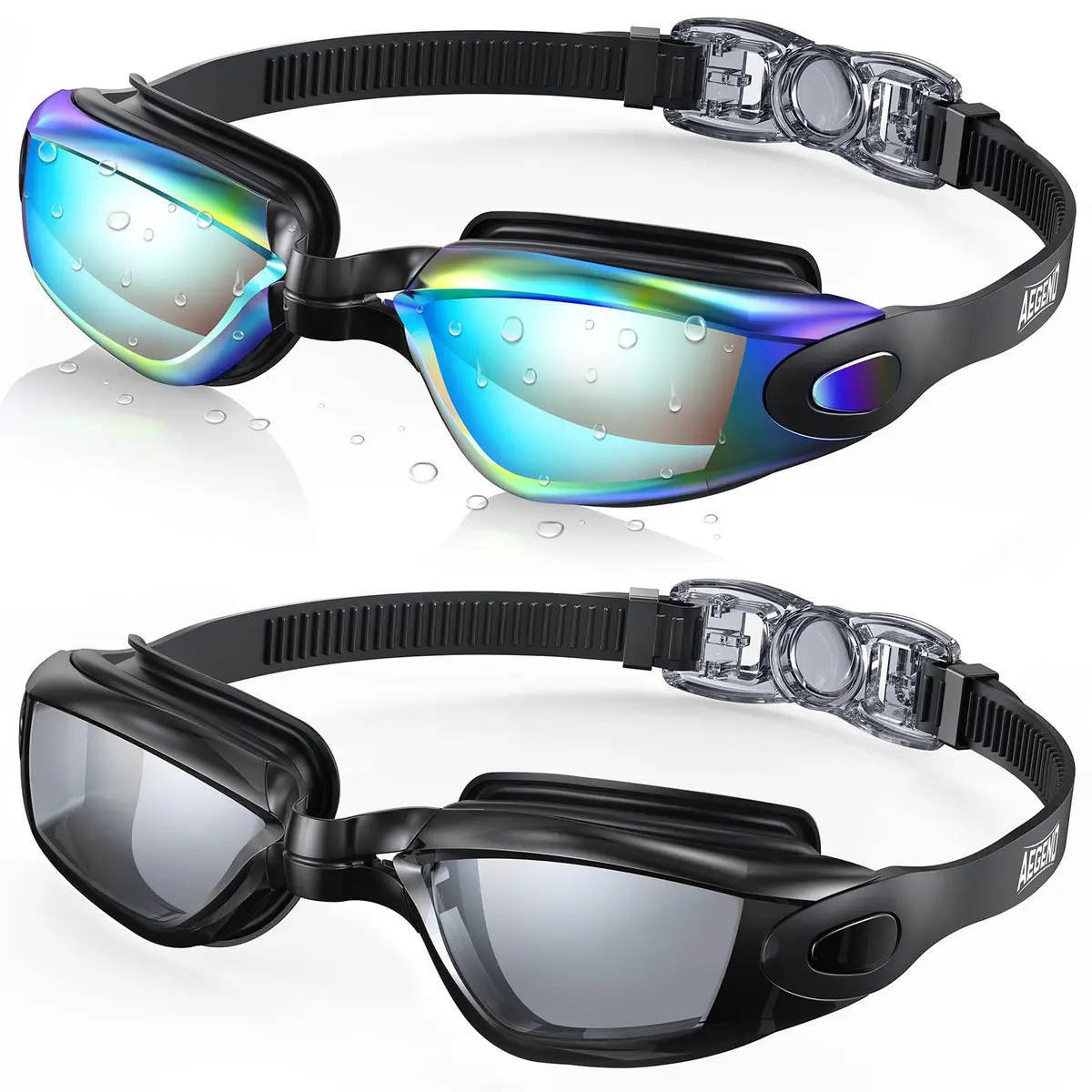 Aegend Swim Goggles 2 Pack No Leaking Adult Men Women Youth UV Protection Anti Fog Aqua & Clear Black | Clear Safety Glasses - main product image