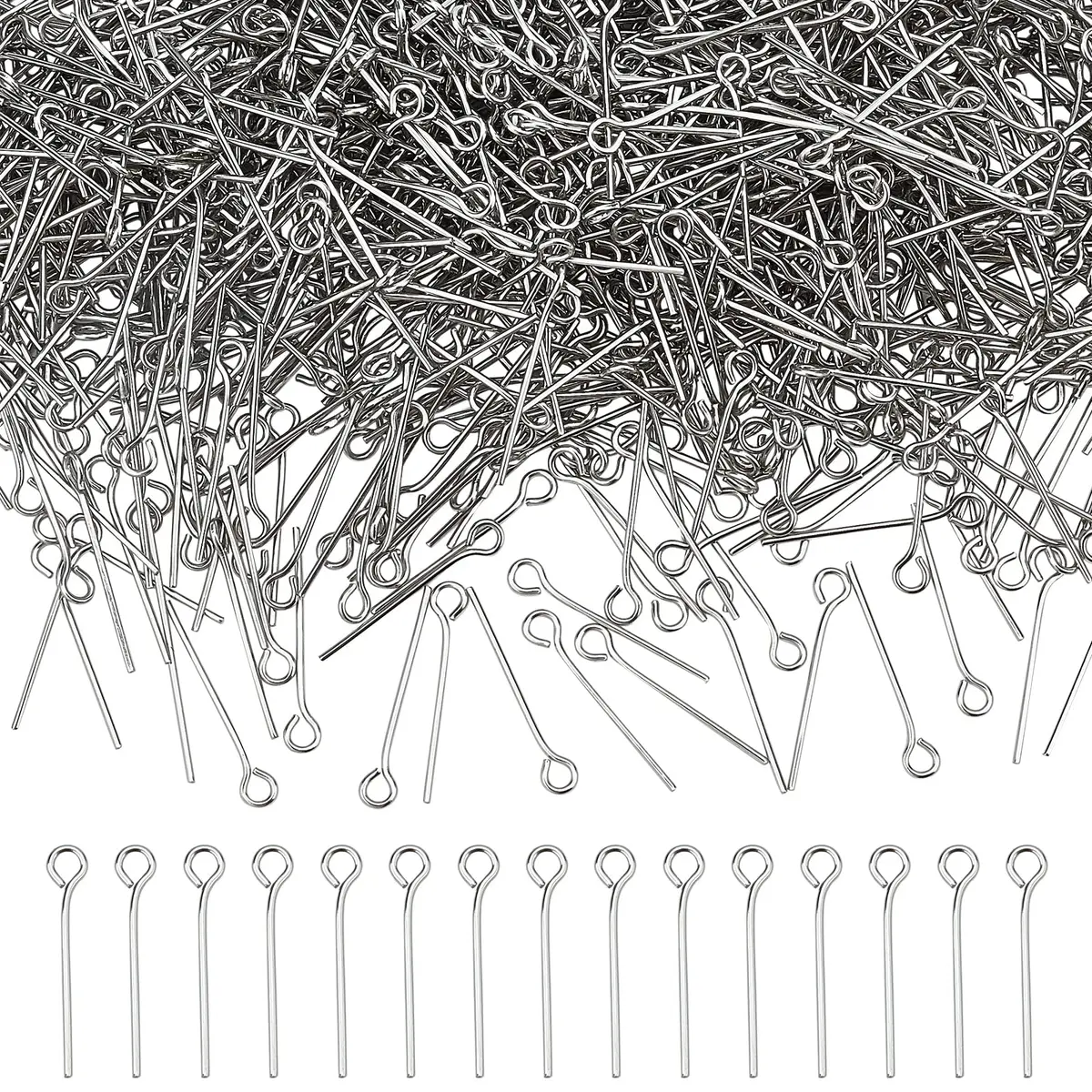 NBEADS 2000 Pcs 40mm Stainless Steel Eye Pins | Jewelry Making Findings for DIY Earrings, Necklaces & Bracelets - main product image
