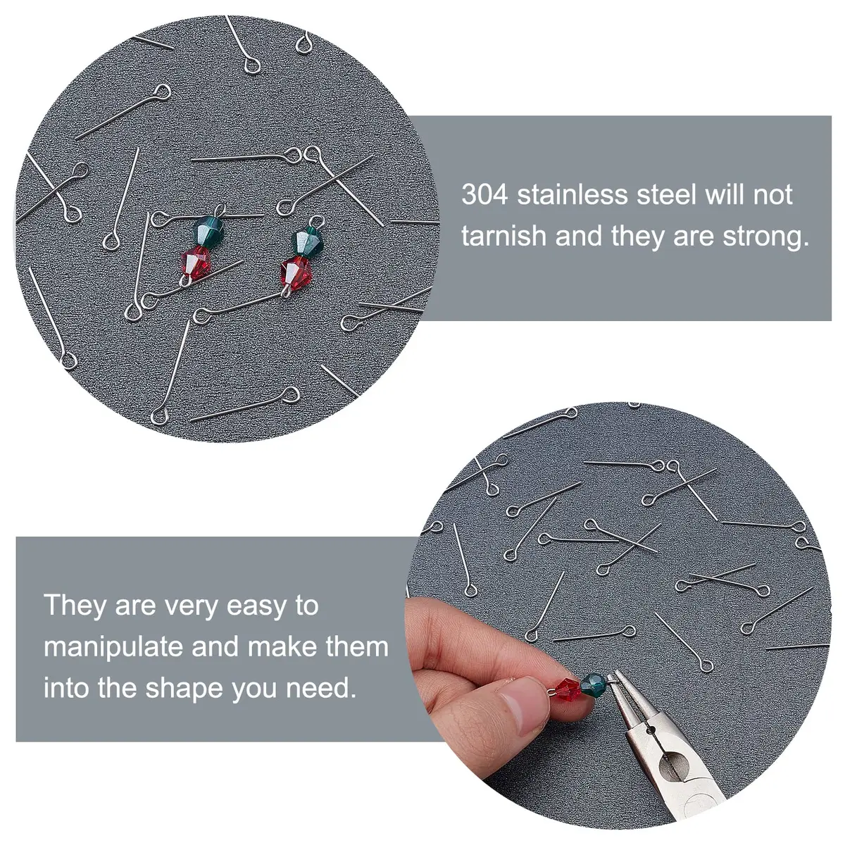 NBEADS 2000 Pcs 40mm Stainless Steel Eye Pins | Jewelry Making Findings for DIY Earrings, Necklaces & Bracelets - view 4