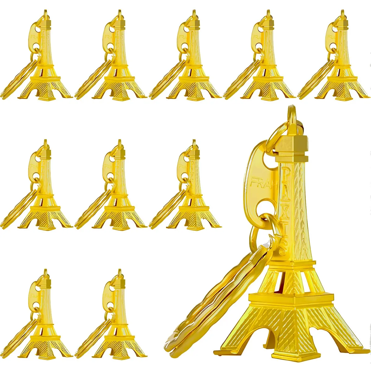 Outus 15 Pieces Eiffel Tower Keyring Retro Souvenirs Keychains Gold | Exquisite Alloy Design for Keys & Gifts - main product image