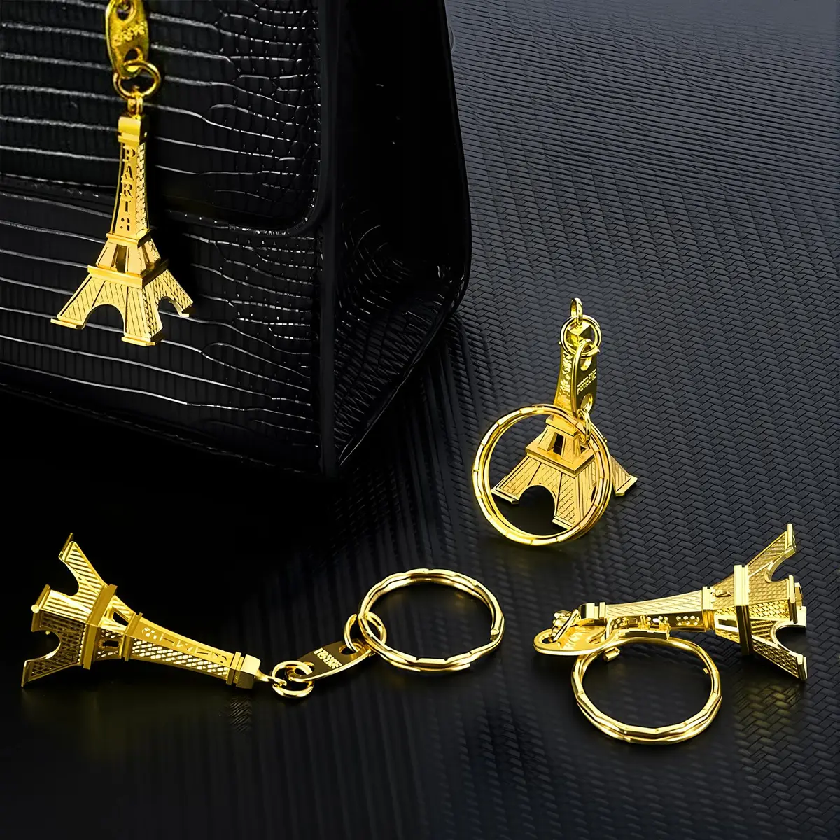 Outus 15 Pieces Eiffel Tower Keyring Retro Souvenirs Keychains Gold | Exquisite Alloy Design for Keys & Gifts - view 3