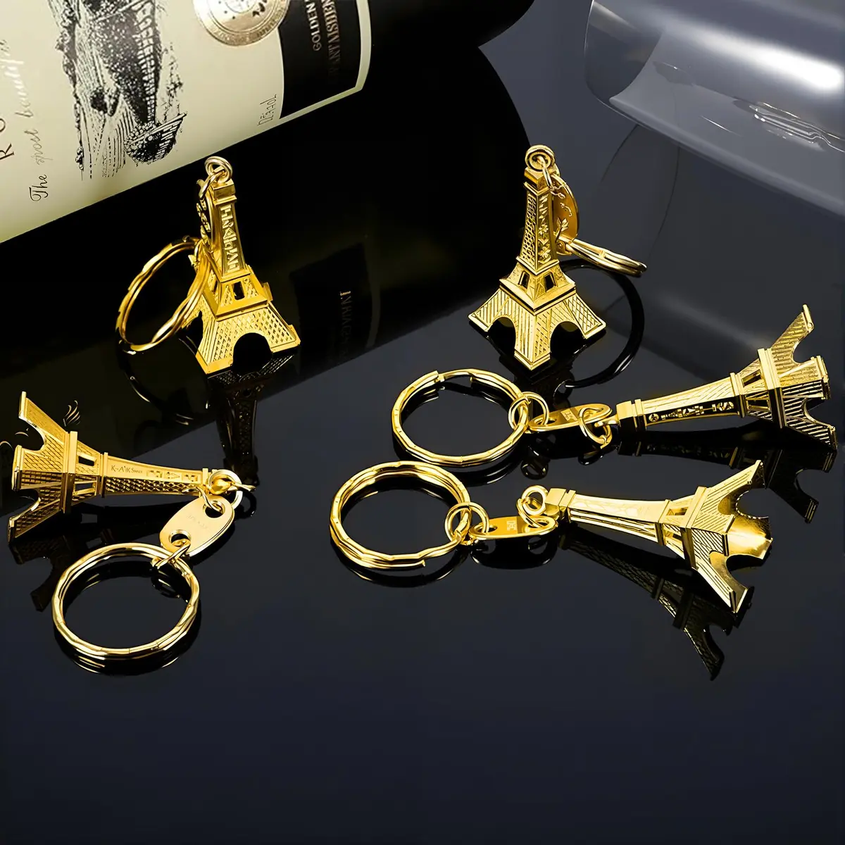 Outus 15 Pieces Eiffel Tower Keyring Retro Souvenirs Keychains Gold | Exquisite Alloy Design for Keys & Gifts - view 4