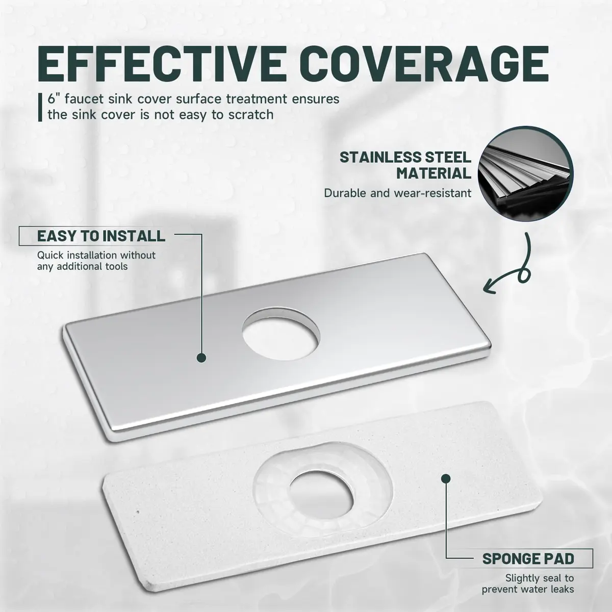 Greenspring 6 Inch Faucet Deck Plate, Sink Hole Cover, 1 or 3 Hole | Chrome Stainless Steel - view 3