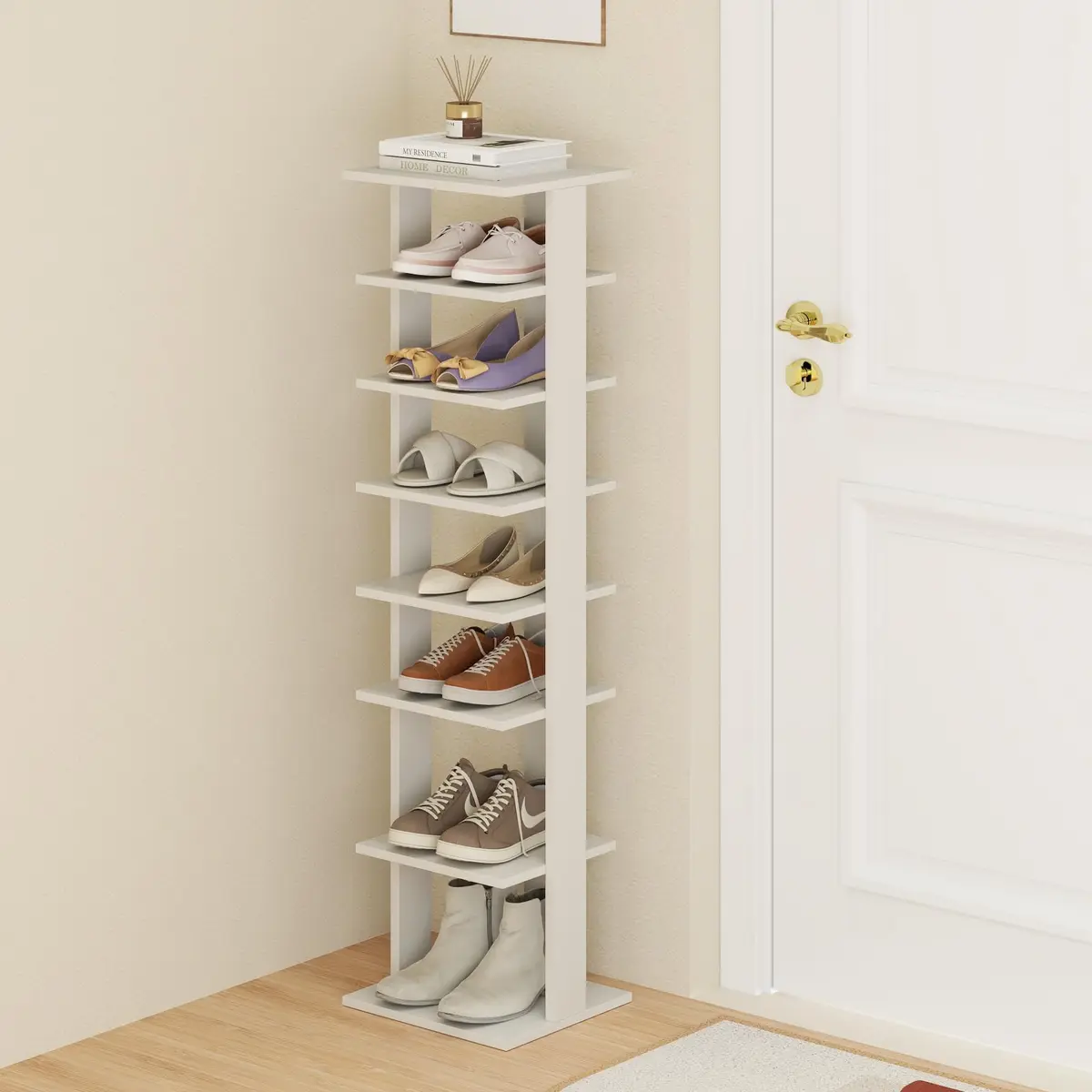 Tangkula 8-Tier Vertical Shoe Rack | Holds 7 Pairs, White | Space-Saving & Durable - main product image