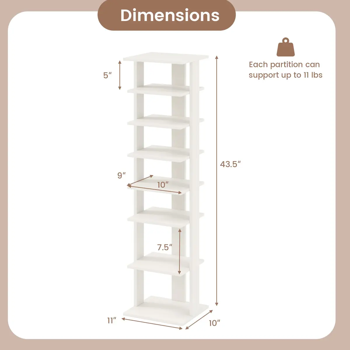 Tangkula 8-Tier Vertical Shoe Rack | Holds 7 Pairs, White | Space-Saving & Durable - view 5