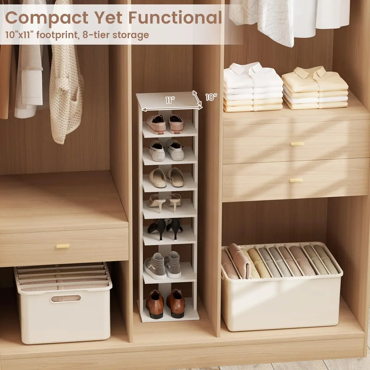 Tangkula 8-Tier Vertical Shoe Rack | Holds 7 Pairs, White | Space-Saving & Durable - view 3
