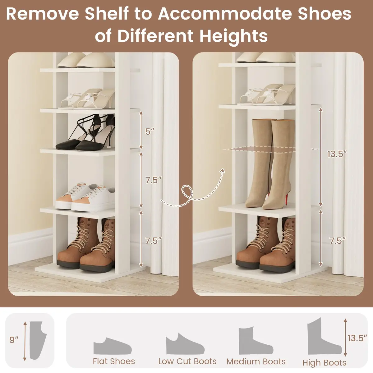 Tangkula 8-Tier Vertical Shoe Rack | Holds 7 Pairs, White | Space-Saving & Durable - view 4