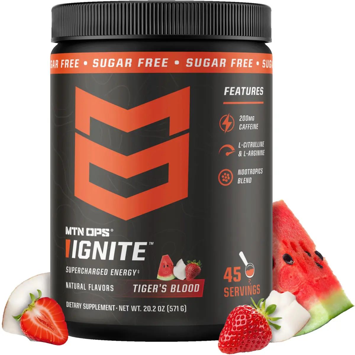 MTN OPS Ignite Energy Powder, Zero Sugar, Tiger's Blood | Long-lasting gluten-free energy for athletes & adventurers - main product image