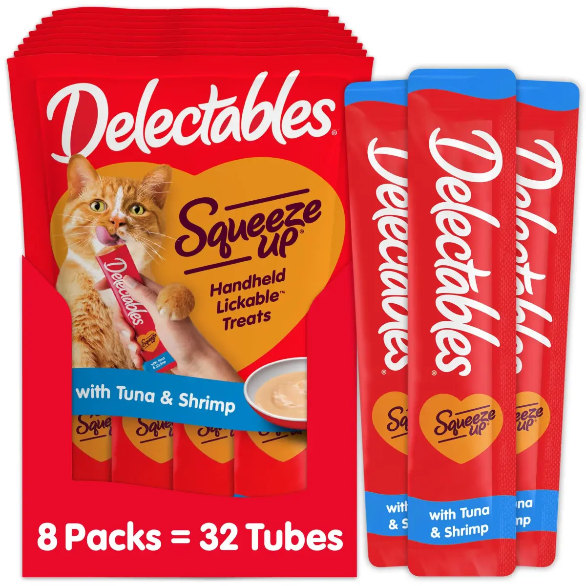 Delectables Squeeze Up Tuna & Shrimp Cat Treats 16 oz (32 Tubes) | Interactive Lickable Puree for Cats - main product image