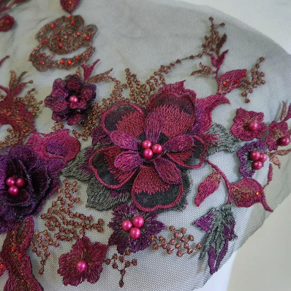 FEEPOP 3D Embroidered Flower Patch - Color B, Red Floral Lace Applique for Wedding Dresses - view 2