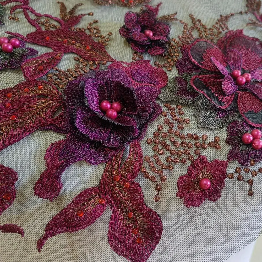 FEEPOP 3D Embroidered Flower Patch - Color B, Red Floral Lace Applique for Wedding Dresses - view 4