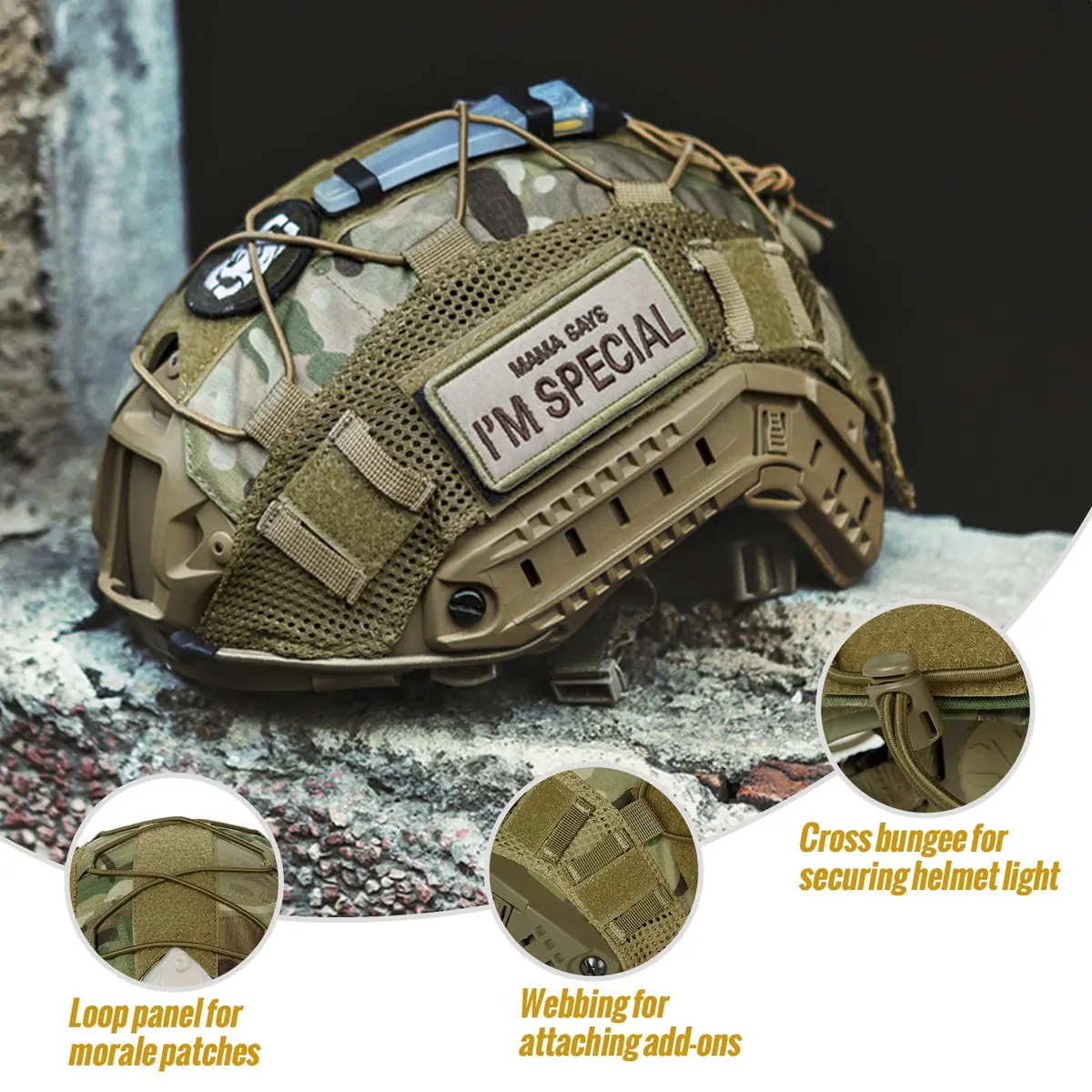 ONETIGRIS Helmet Cover, Tactical Fast Cover Cloth for PJ Helmet, Size M/L | Water-Resistant & Dust-Proof - view 3