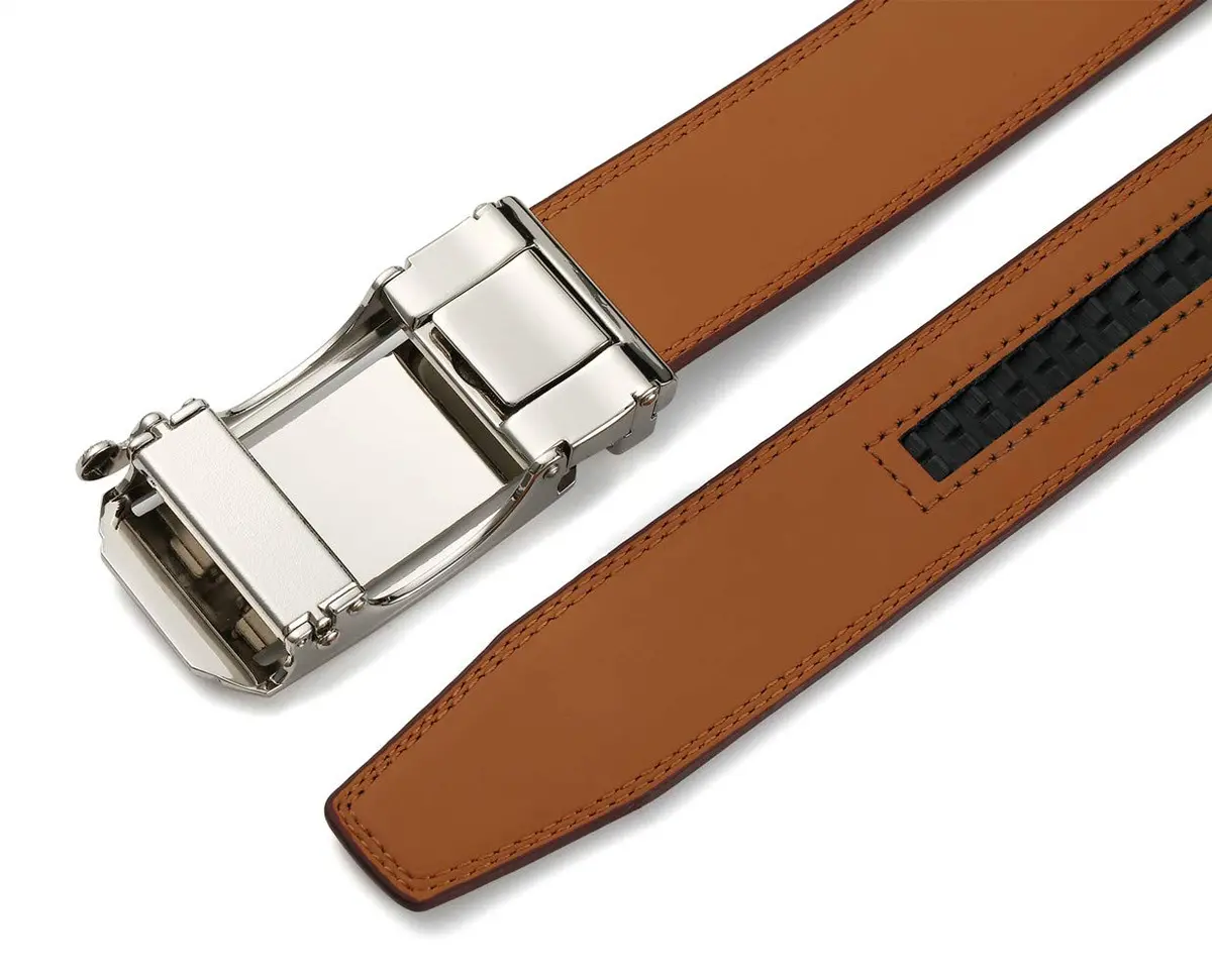 Lingli Men's Ratchet Dress Belt with Automatic Buckle 35mm | Adjustable, Genuine Leather, Brown/Black - view 6