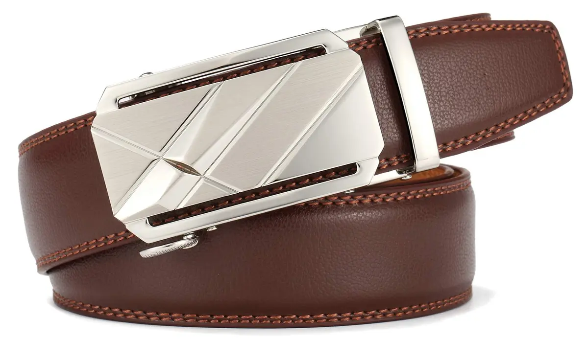 Lingli Men's Ratchet Dress Belt with Automatic Buckle 35mm | Adjustable, Genuine Leather, Brown/Black - view 2