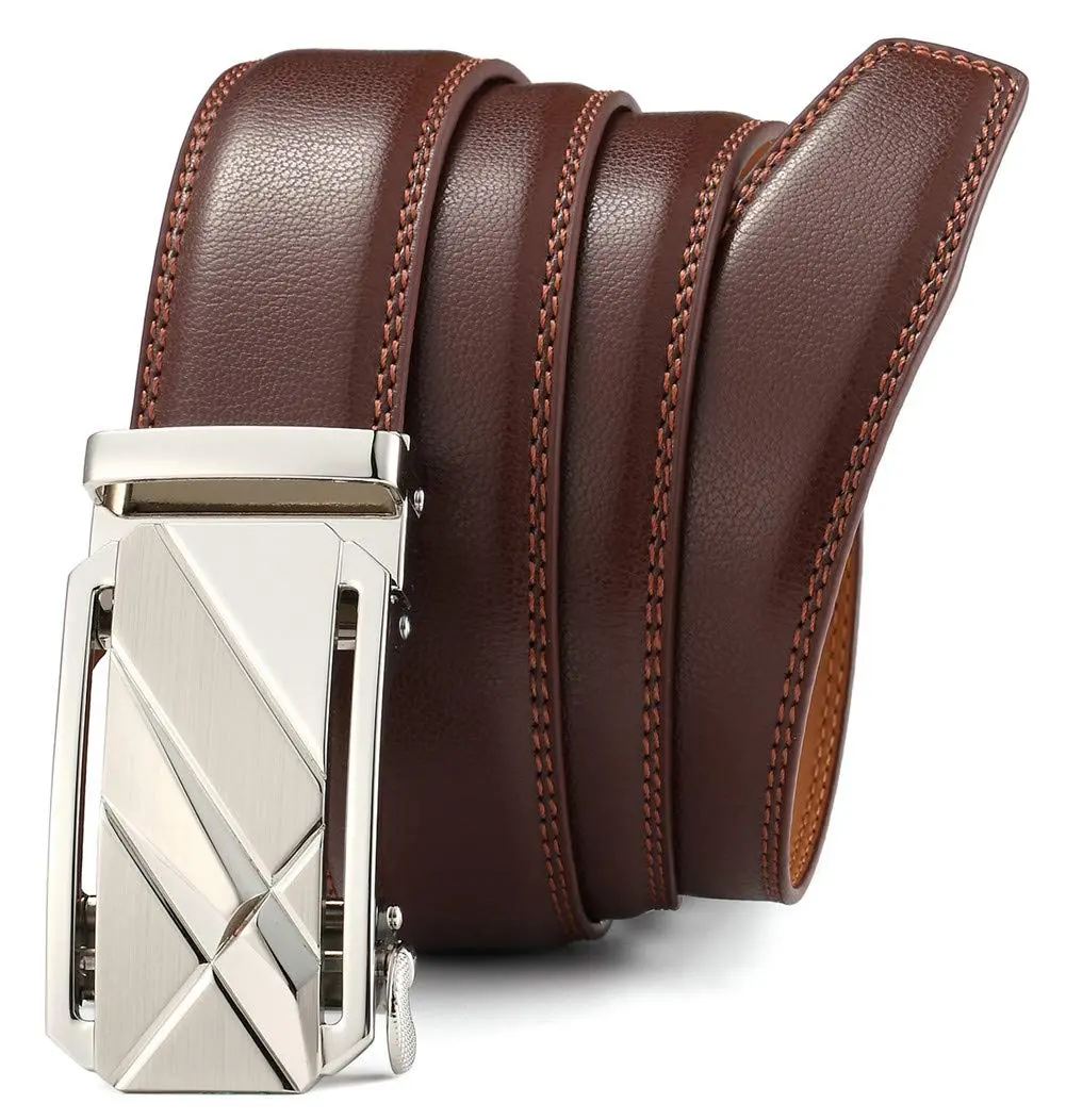 Lingli Men's Ratchet Dress Belt with Automatic Buckle 35mm | Adjustable, Genuine Leather, Brown/Black - view 3
