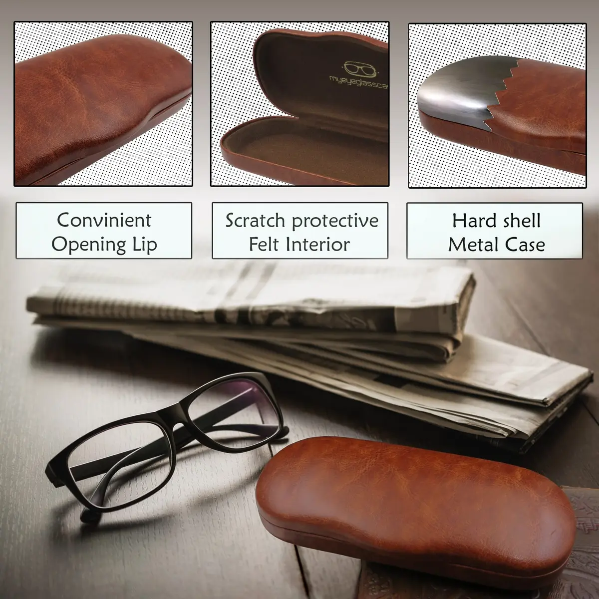 MyEyeglassCase Glasses Case Hard Shell for Small - Medium Frames | Elegant Brown Travel Storage - view 3