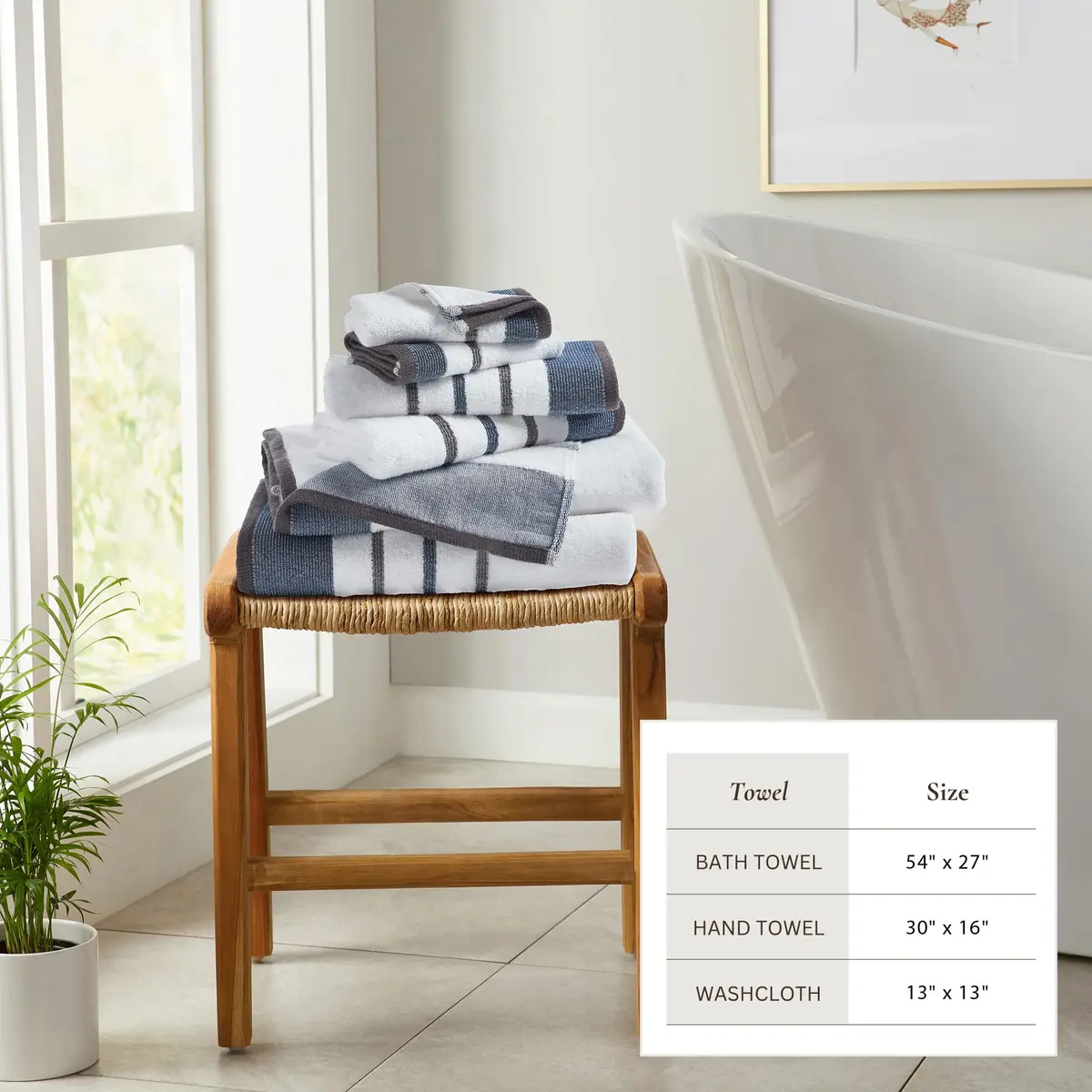 Great Bay Home Decorative Bath Towel Set - Luxury Cotton 6 Piece Towel Set - Luxurious, Ultra-Soft, Durable Towels for Bathroom Decor (Blue/December Sky) - view 4