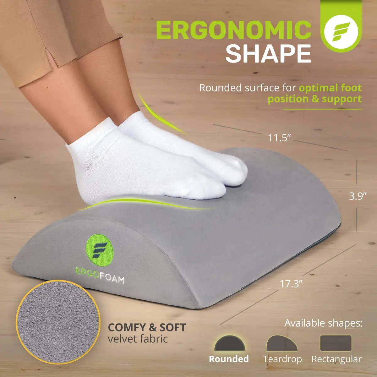 ErgoFoam Ergonomic Under Desk Foot Rest - Premium Velvet Soft Foam Footrest | Rocker (Grey) - view 2