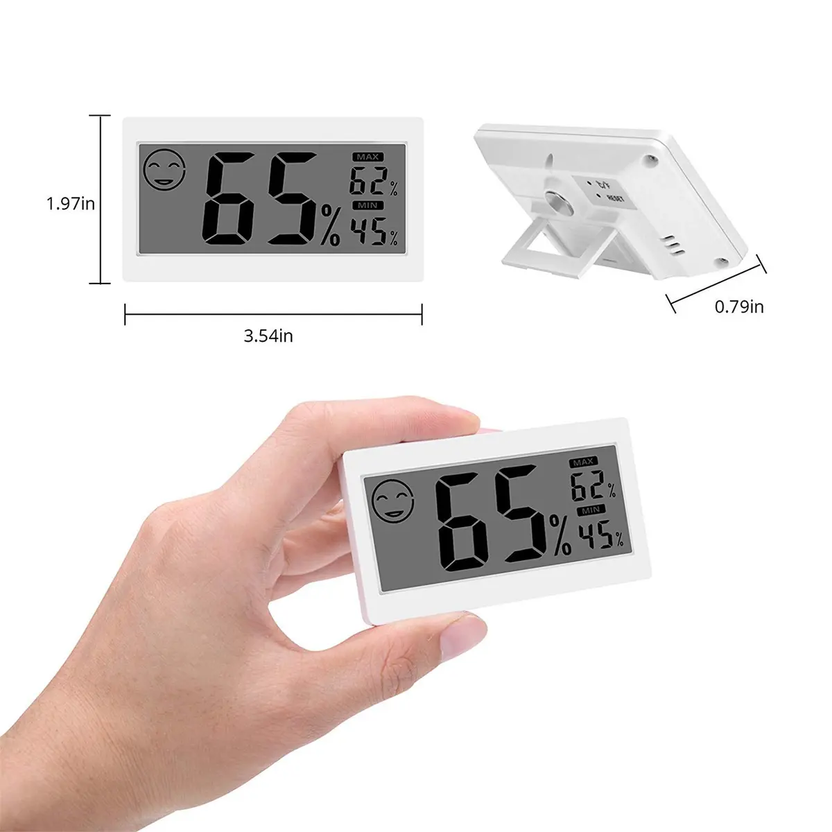 JLENOVEG Humidity Meter in Room Temperature & Humidity Display | Indoor Hygrometer with Big LCD Screen & Stand (1.5V AG13, White) - view 5