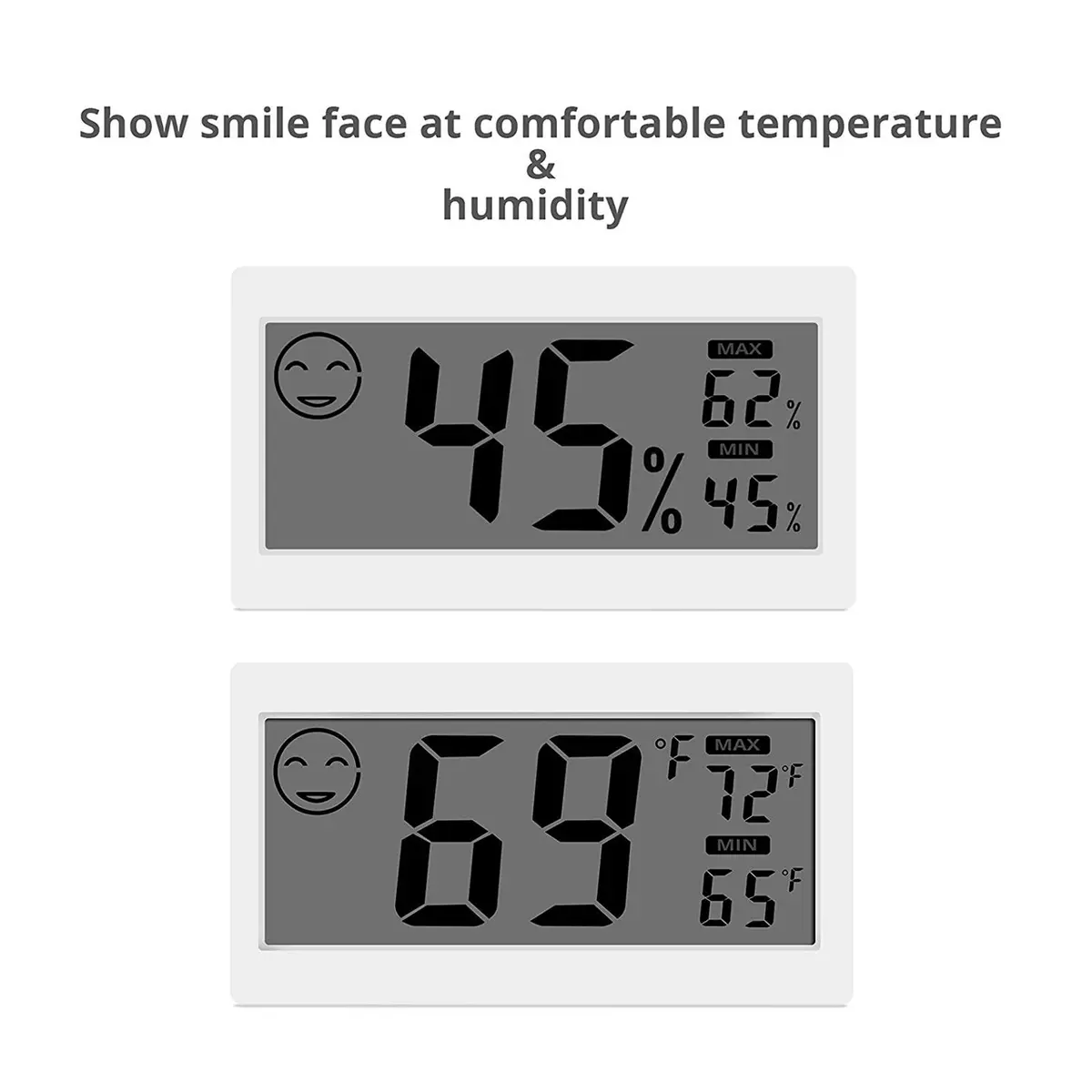 JLENOVEG Humidity Meter in Room Temperature & Humidity Display | Indoor Hygrometer with Big LCD Screen & Stand (1.5V AG13, White) - view 2