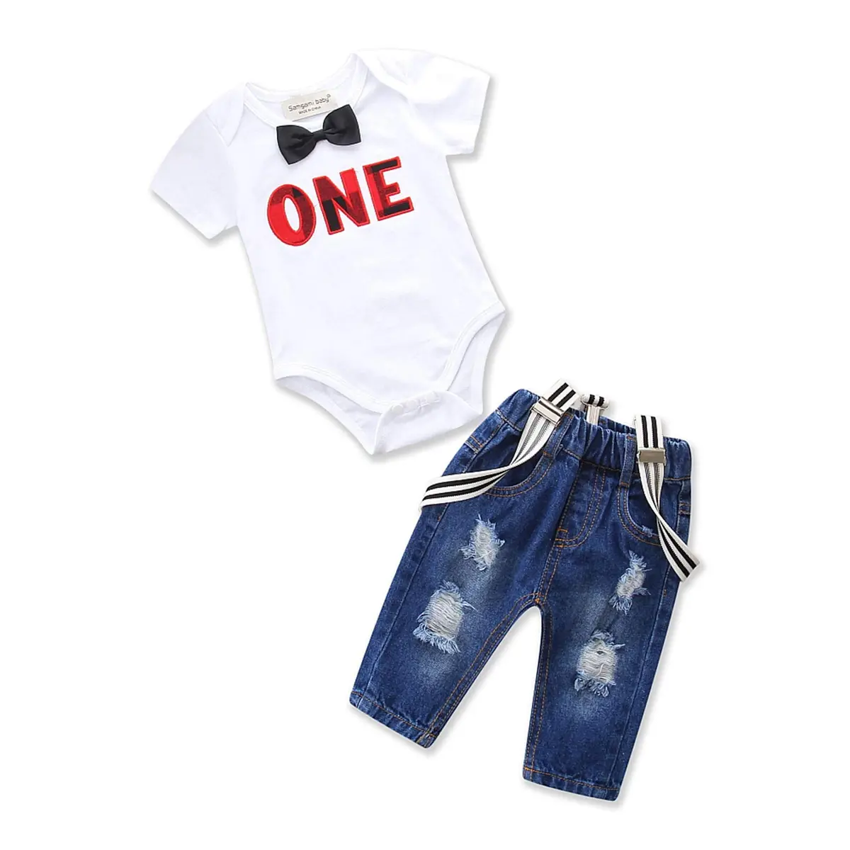 Pinleck Toddler Baby Boy Birthday Clothes Set 0-24 Months | Photo Outfit with Bowtie & Suspenders - main product image