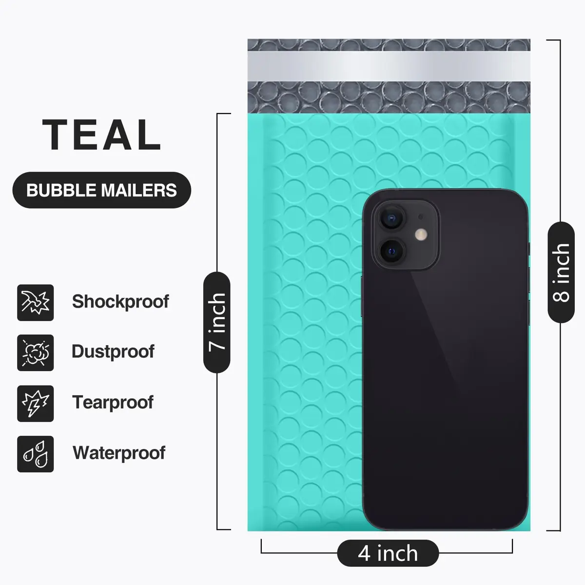 UCGOU Teal Bubble Mailers 4x8 Inch (50 Pack) | Opaque Poly Padded Envelopes for Shipping - view 2