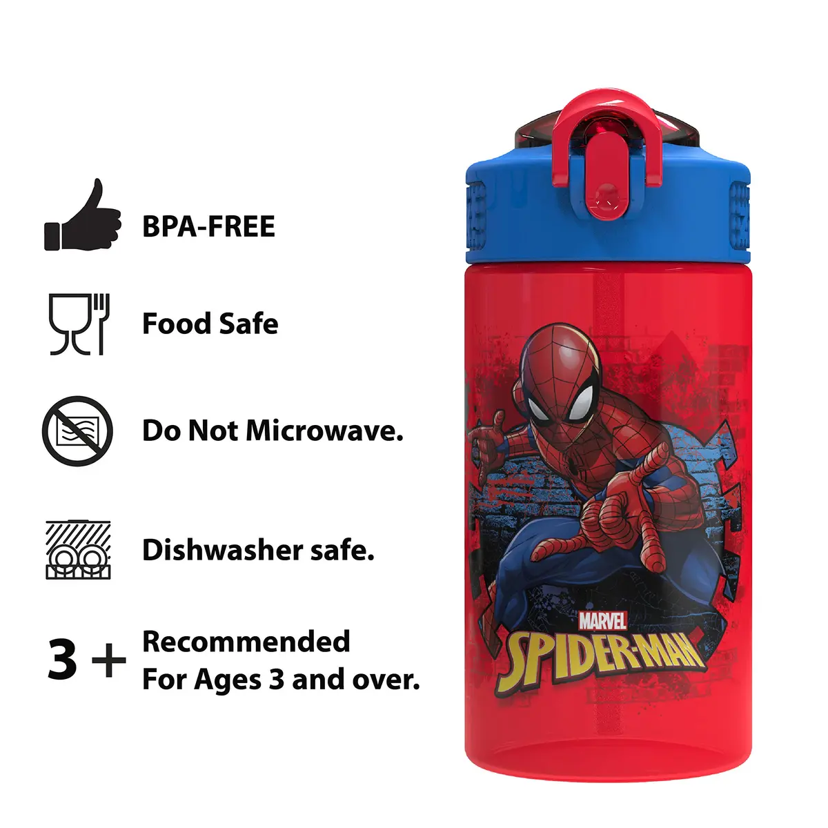 Zak Designs Marvel Spider-Man Kids Water Bottle 492ml (16 oz) | Leak-Proof & BPA-Free for Daily Hydration - view 8