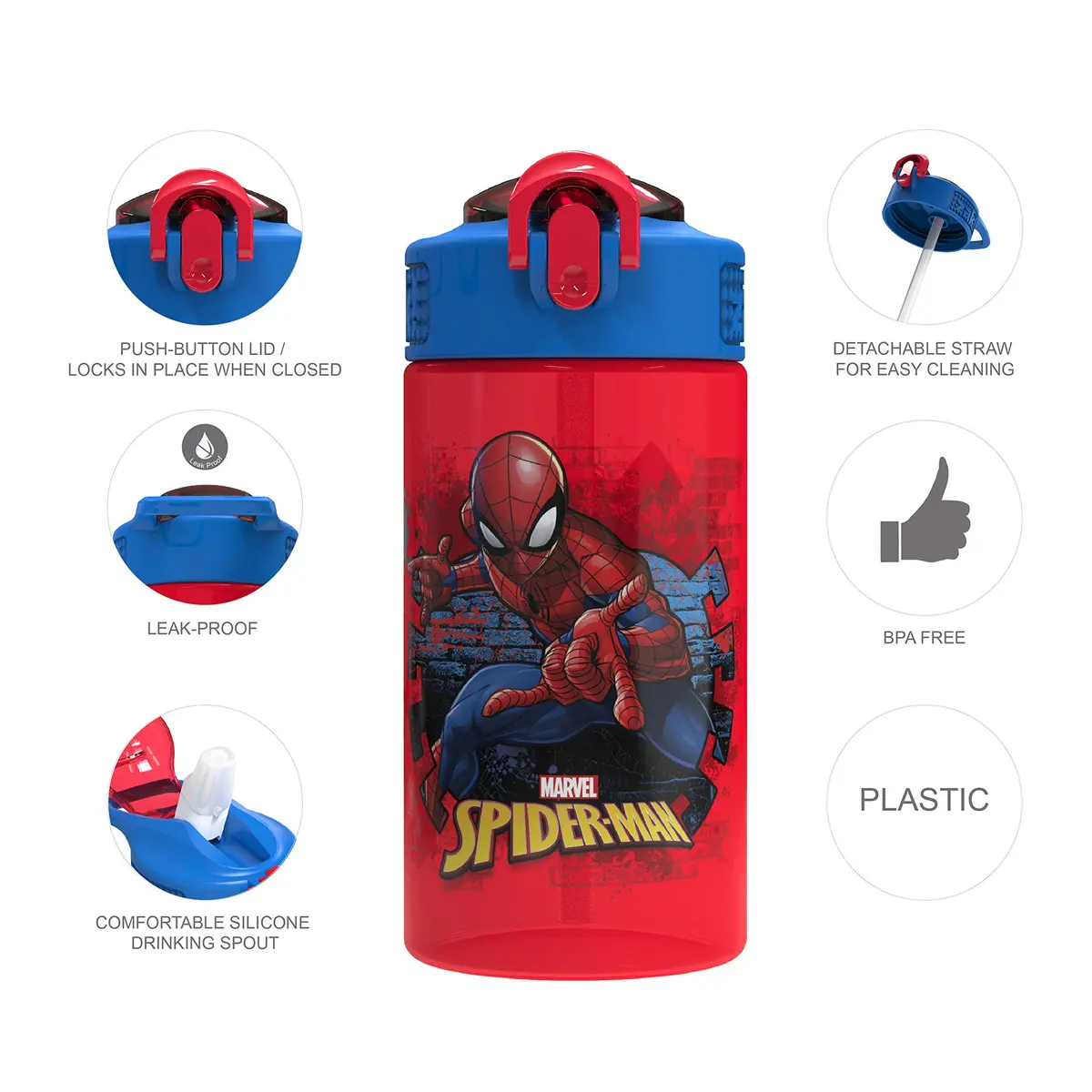 Zak Designs Marvel Spider-Man Kids Water Bottle 492ml (16 oz) | Leak-Proof & BPA-Free for Daily Hydration - view 2