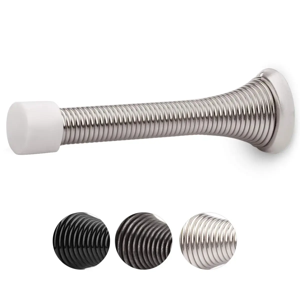HOMOTEK 12 Pack Spring Door Stopper with Rubber Bumper 3-1/8" Satin Nickel | Protects Walls & Doors - main product image