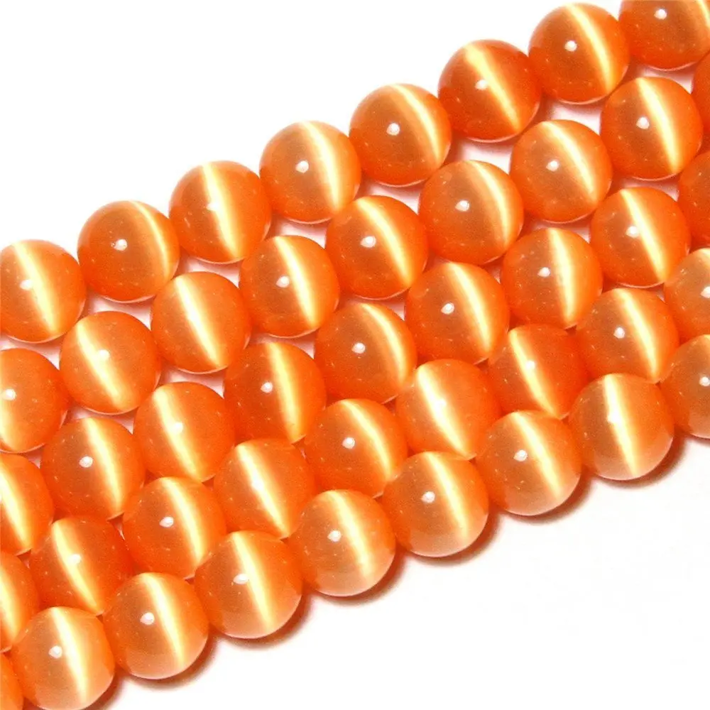 LIFAVOVY 6mm Orange Cat Eye Beads Round Semi Precious Gemstone for Jewelry Making | Unique 63-66pcs Strand - view 2