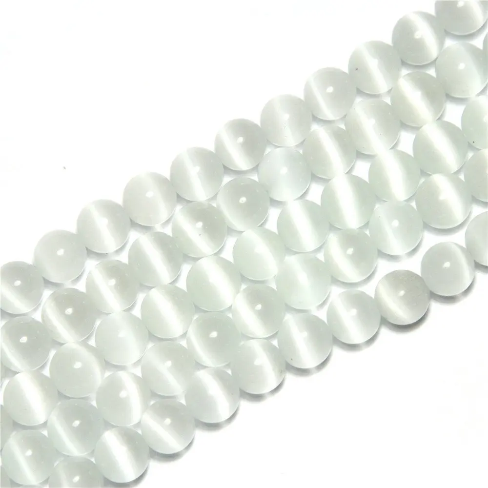 LIFAVOVY 10mm White Cat Eye Beads Round Semi Precious Gemstone for Jewelry Making | Unique 38-40pcs Strand - main product image