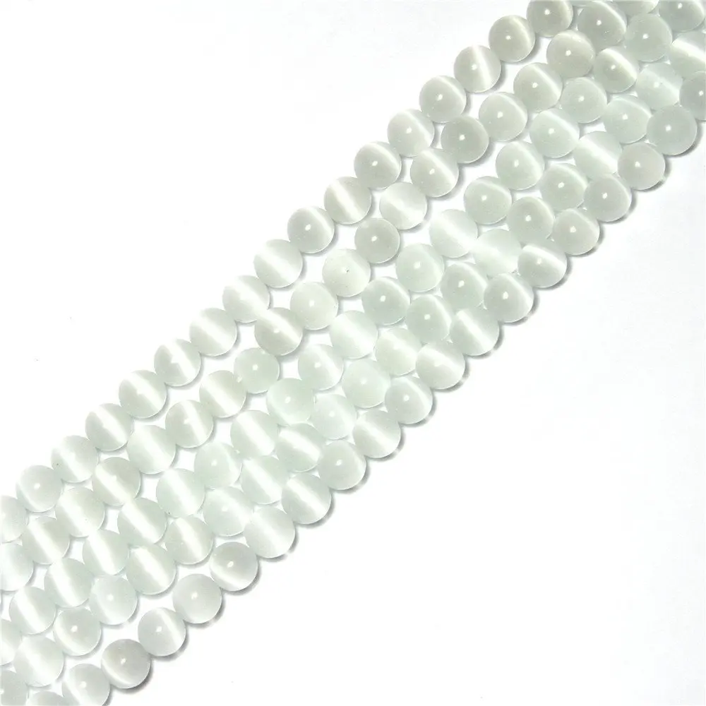 LIFAVOVY 10mm White Cat Eye Beads Round Semi Precious Gemstone for Jewelry Making | Unique 38-40pcs Strand - view 2