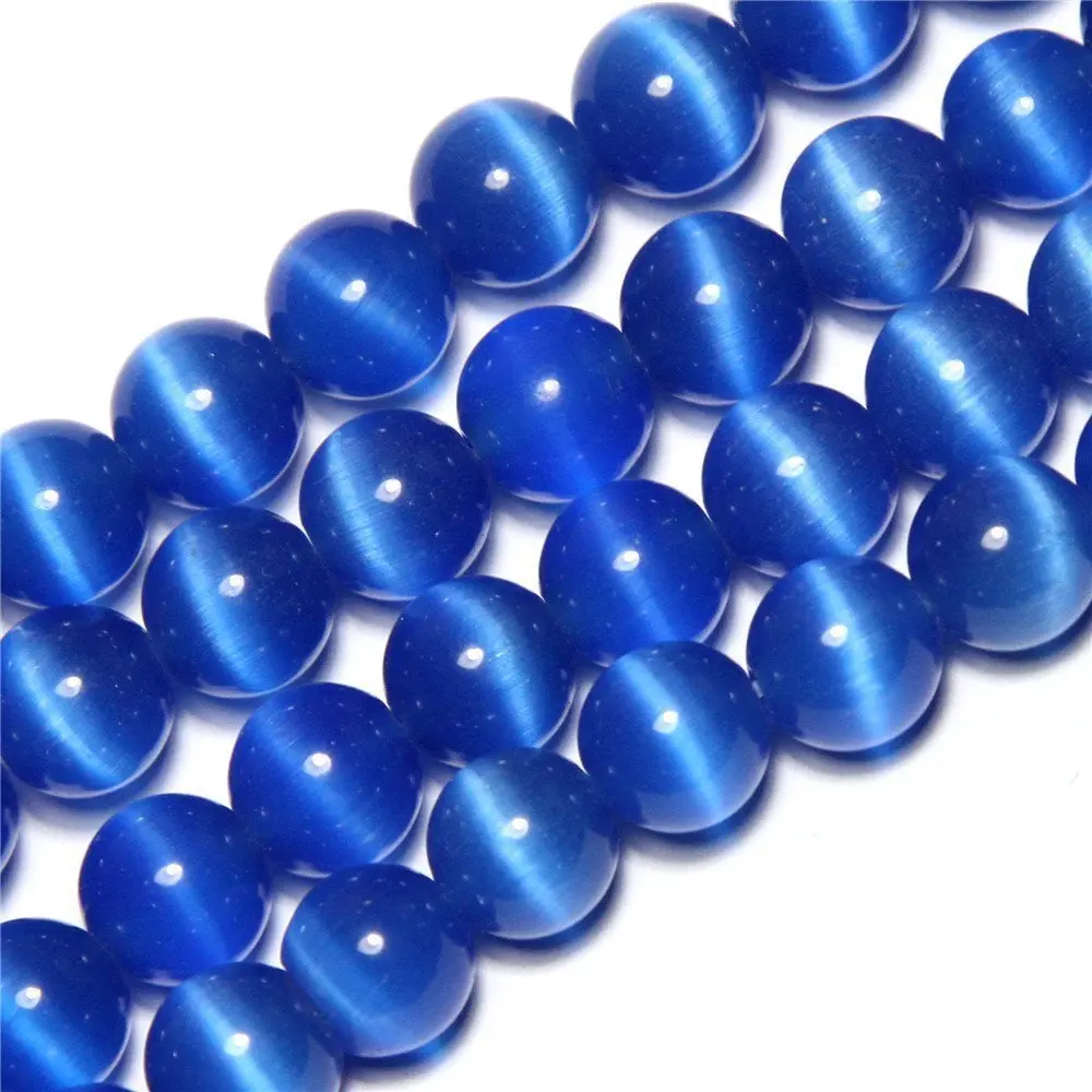 LIFAVOVY Royal Blue Cat Eye Beads Round 6mm | Genuine Semi-Precious Gemstone for Jewelry Making (63-66pcs/strand) - main product image