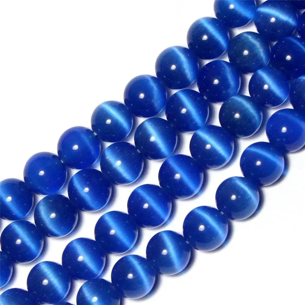 LIFAVOVY Royal Blue Cat Eye Beads Round 6mm | Genuine Semi-Precious Gemstone for Jewelry Making (63-66pcs/strand) - view 2