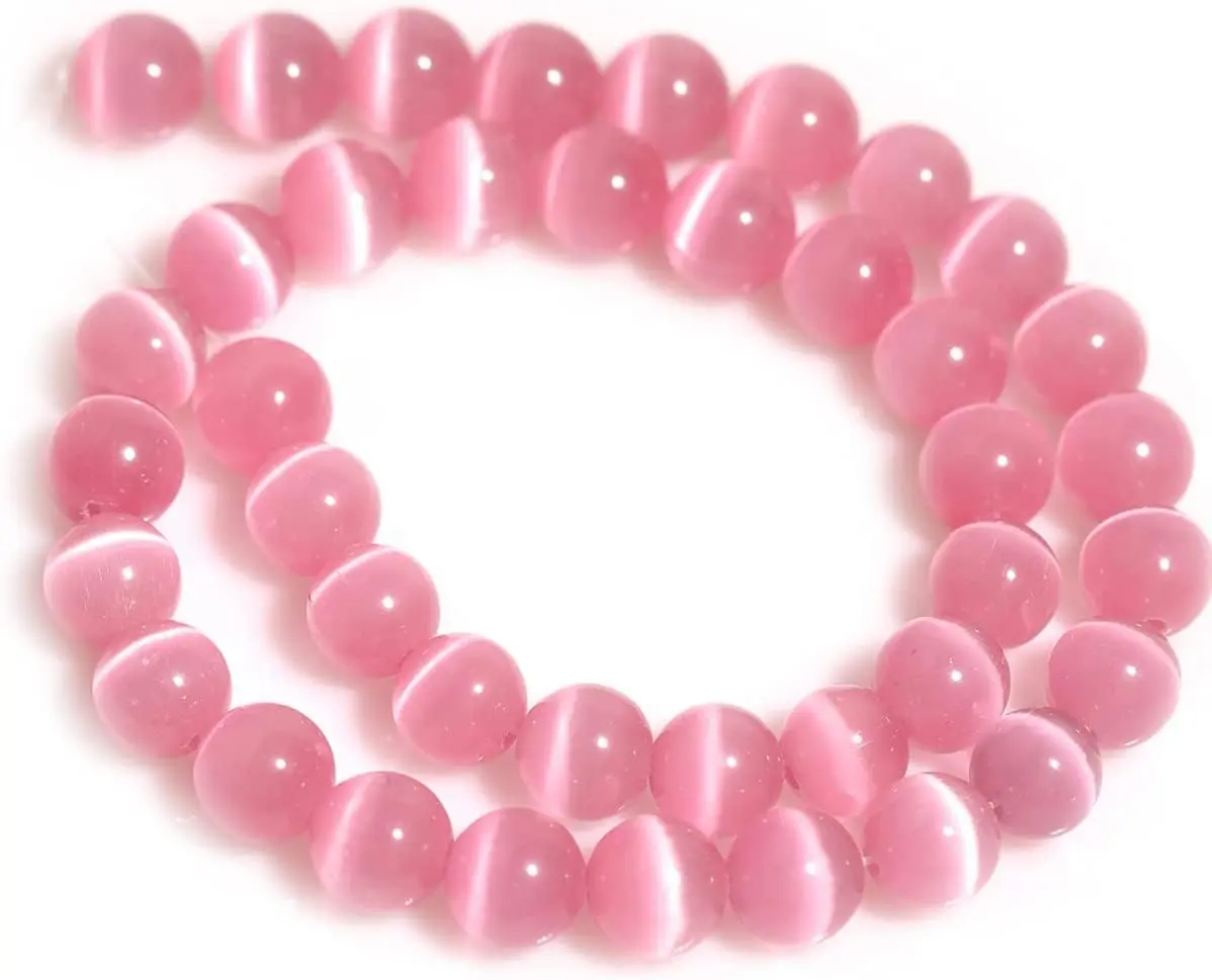LIFAVOVY 6mm Pink Cat Eye Beads Round Semi Precious Gemstone for Jewelry Making | Unique 63-66pcs Strand - view 4