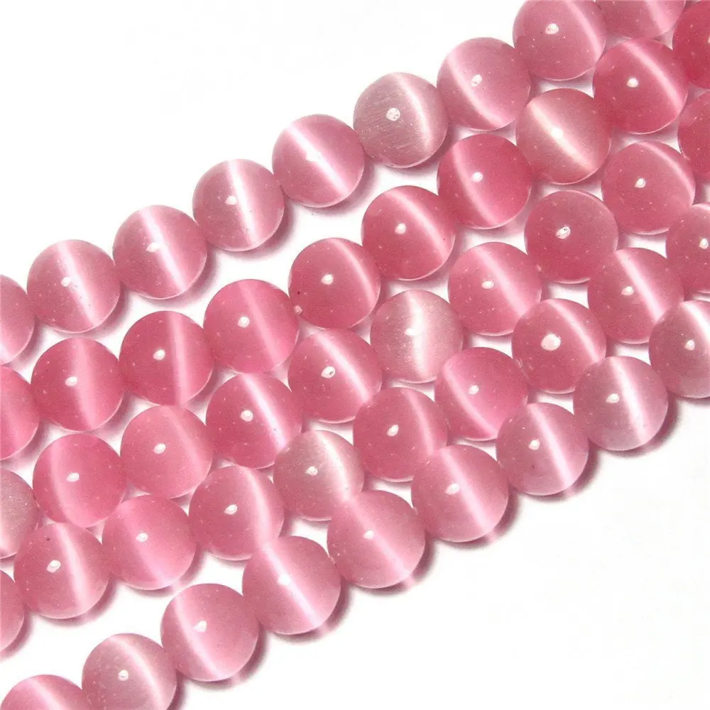 LIFAVOVY 6mm Pink Cat Eye Beads Round Semi Precious Gemstone for Jewelry Making | Unique 63-66pcs Strand - view 2