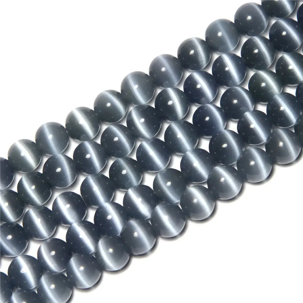 LIFAVOVY 8mm Gray Cat Eye Beads Round Semi Precious Gemstone | Jewelry Making Supplies - main product image