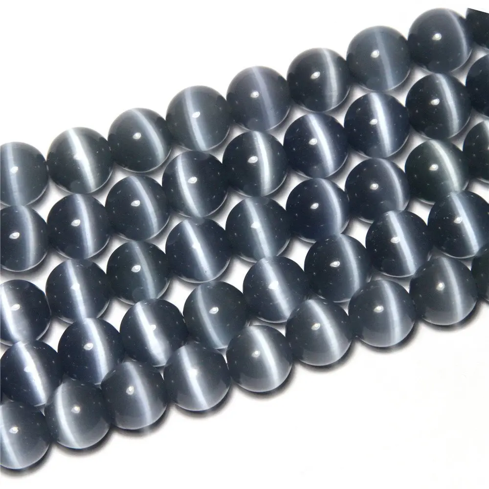 LIFAVOVY 8mm Gray Cat Eye Beads Round Semi Precious Gemstone | Jewelry Making Supplies - view 2