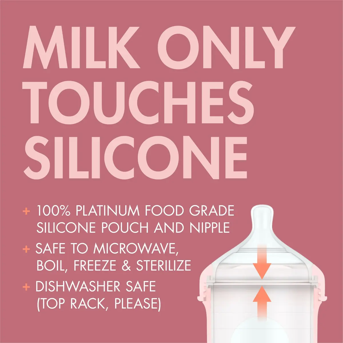 Boon Nursh Silicone Baby Bottles - Pink - 237ml (8 Oz) - 3 Count | Air-Free Feeding Reduces Colic Symptoms - view 4