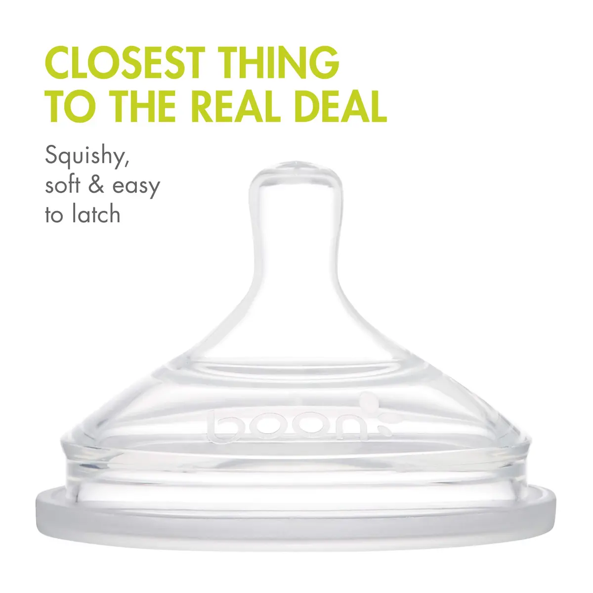 Boon Nursh Silicone Baby Bottle Nipples - Medium Flow, 3 Count | Natural Feel & Air-Free Design - view 3