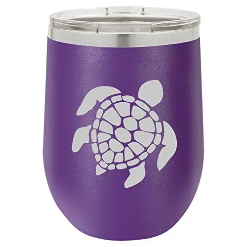 MIP 12 oz Double Wall Vacuum Insulated Stainless Steel Stemless Wine Tumbler Glass Coffee Travel Mug With Lid Sea Turtle (Purple) | Travel & Wine - view 2