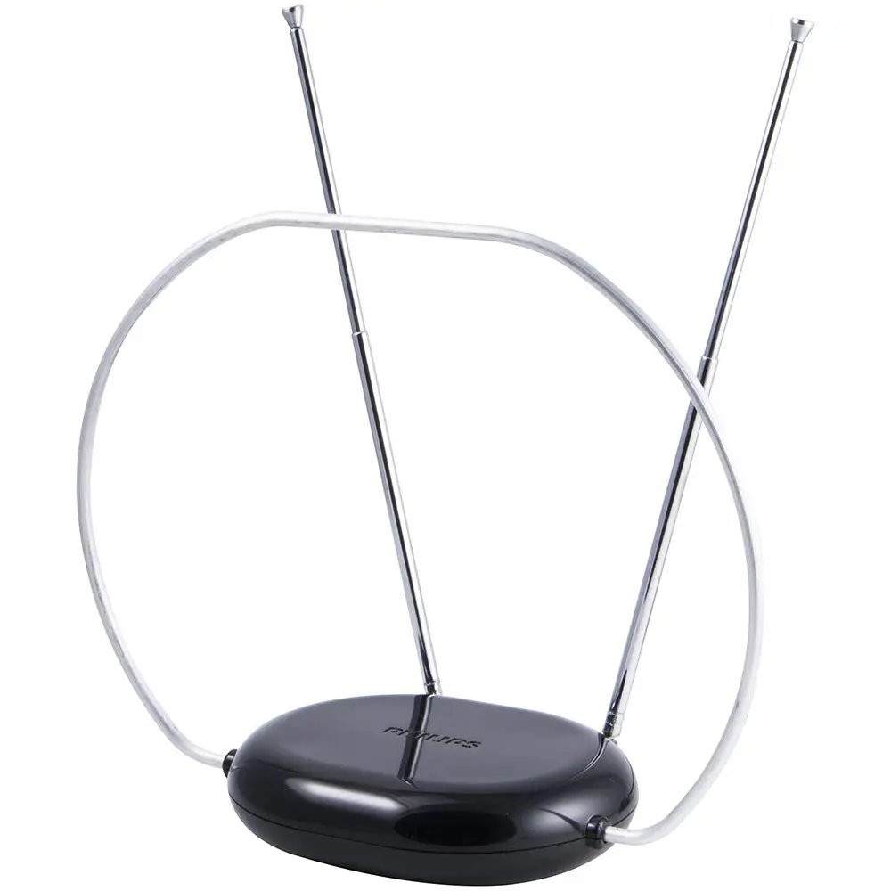 Philips Rabbit Ears Indoor TV Antenna, Dipole & Circular Loop | 1080p HD, 4K/8K Ready, ATSC 3.0, Black - main product image